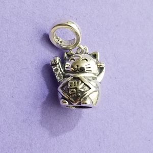 Cute Fortune Cat Lucky Charm Maneki Neko Pendant Sterling Silver